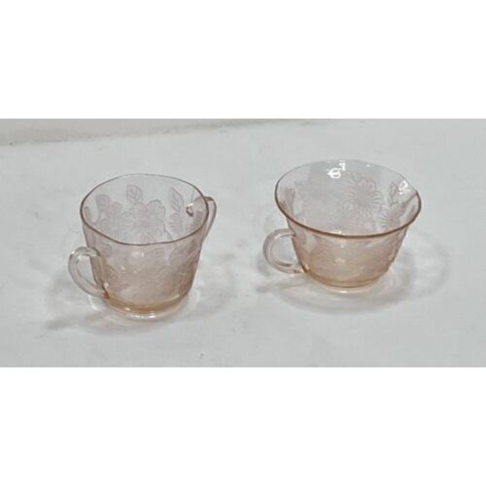Vtg Pink Depression Glass MacBeth Evans Dogwood ApplePattern Creamer & Sugar‎